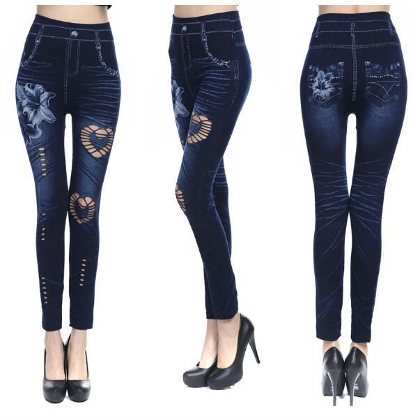 Quần Legging Cotton Giả Jean Rách Cá Tính Cho Nữ