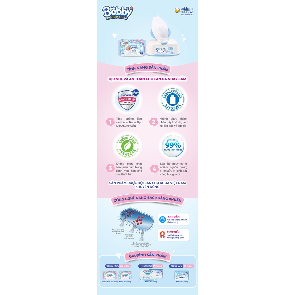 Khăn giấy ướt Bobby Care hương thơm nhẹ nhàng 100 tờ