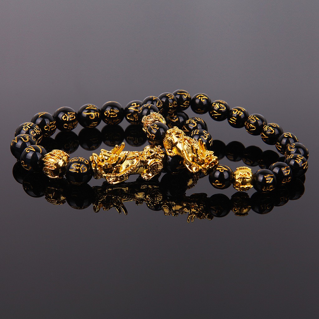 Feng Shui Obsidian Stone Beads Bracelet Men Women Wristband Pixiu Wealth and Good Luck Bracelet