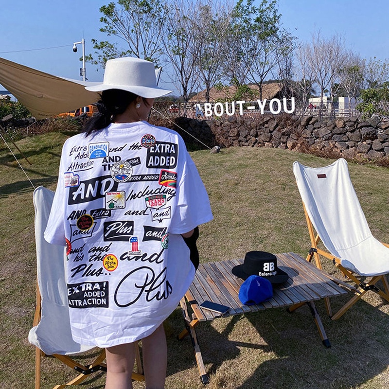 IELGY Áo thun IELGY tay ngắn dáng rộng thời trang cho nữ