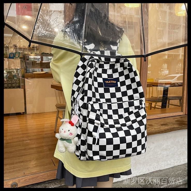 Korean style schoolbag female student large capacity ins Mori all-match checkerboard Plaid backpack high school junior high school student backpack XwMP