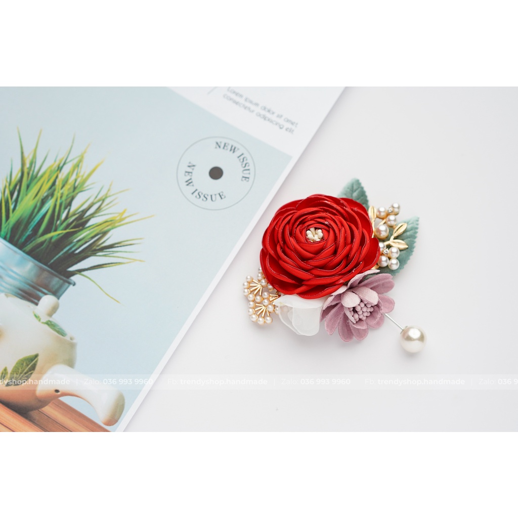 Hoa Cài Áo - Hoa trà cài áo mix hoa cúc cành trai trâm cài - Hoa vải cài áo handmade