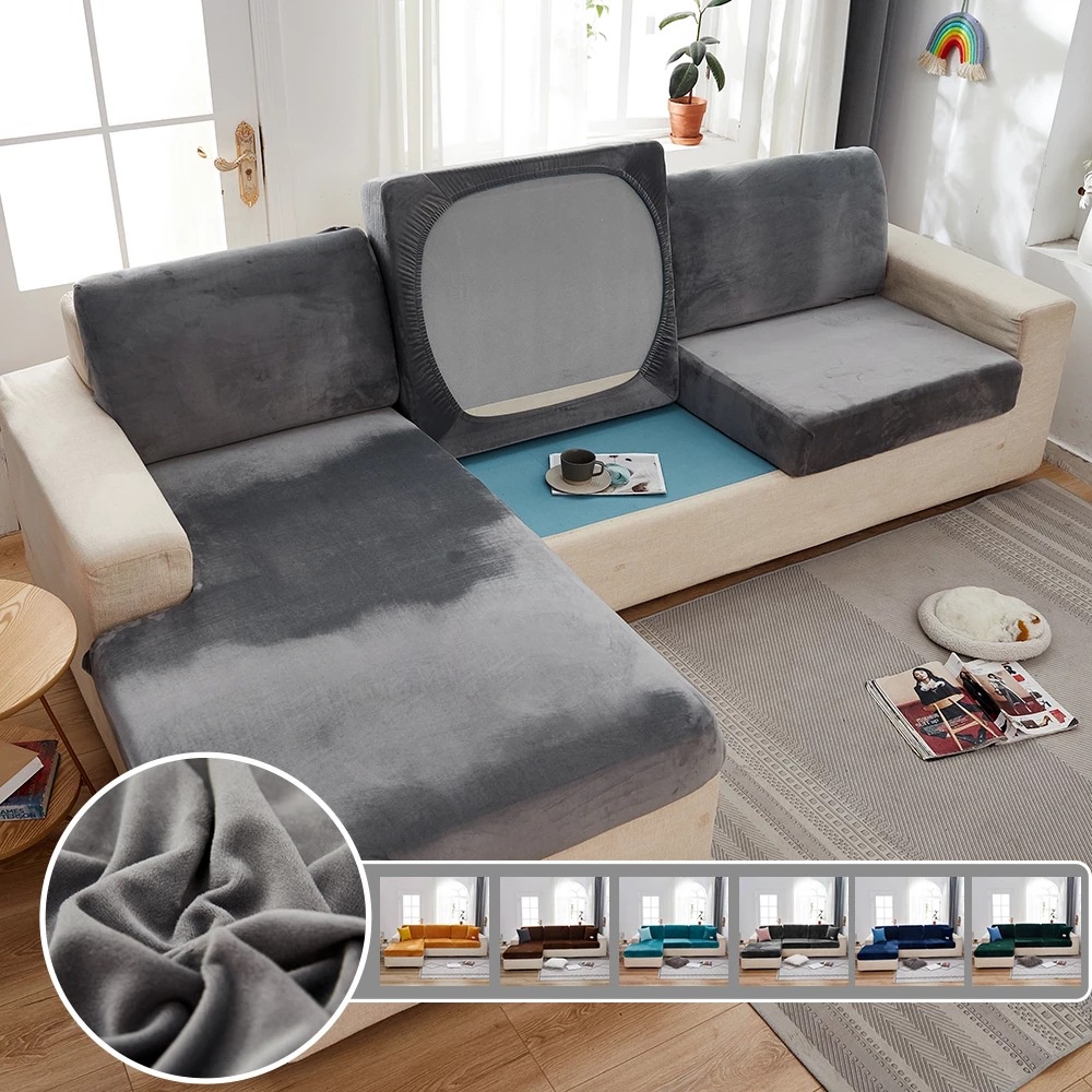 Vỏ Bọc Ghế Sofa 1 / 2 / 3 / 4 Chỗ Ngồi Bằng Lông Cừu Co Giãn Màu Trơn Trang Trí Phòng Khách