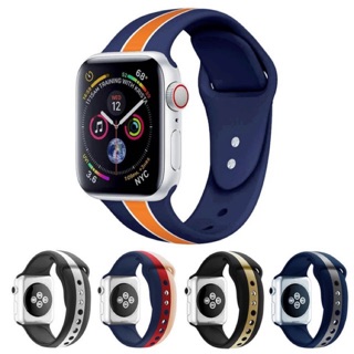 Dây silicone phối màu sọc khóa kim loại cho đồng hồ Apple 42mm/38mm 3 2 1