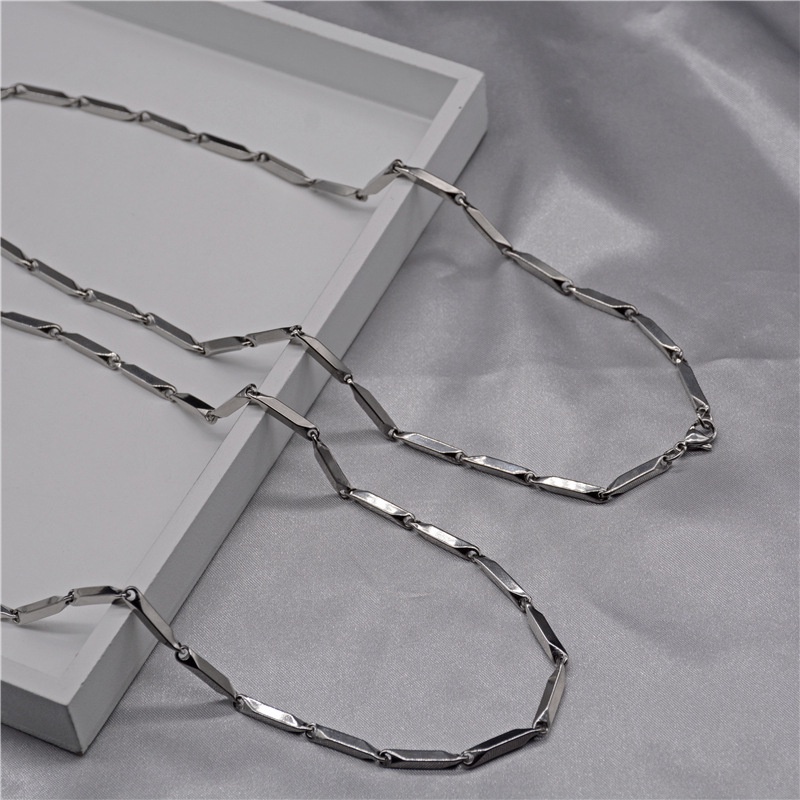 Dây Chuyền Thép Titan 3MM Mặt Hình Thoi Hạt Vuông Phong Cách Hip Hop Thời Trang