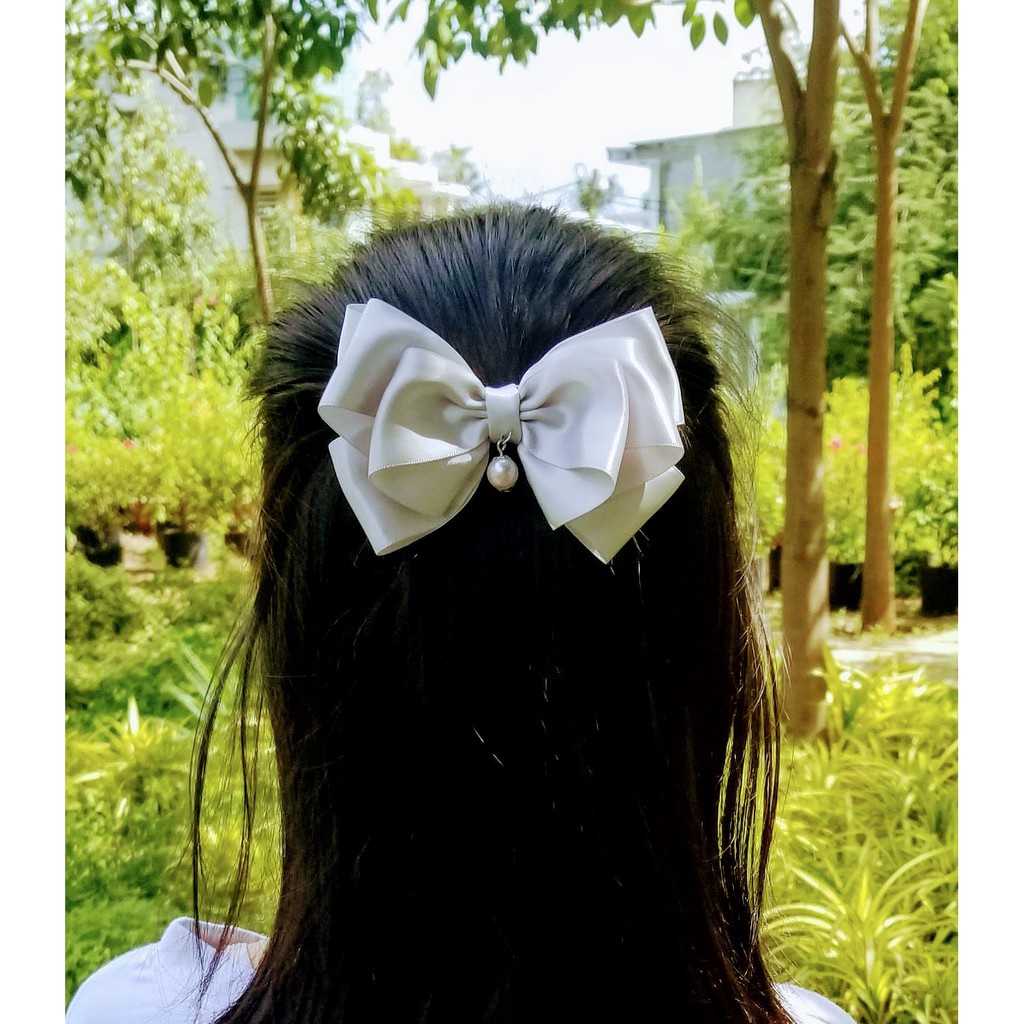 kẹp tóc nơ ren đính hạt