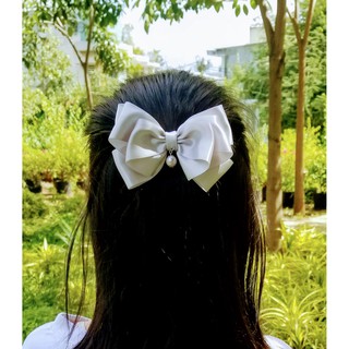 Kẹp tóc nơ ren đính hạt