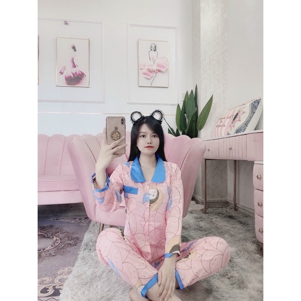 Set Bộ Ngủ Cổ Sen Tay Dài Quần Dài Kate Lụa 40-65kg | BigBuy360 - bigbuy360.vn