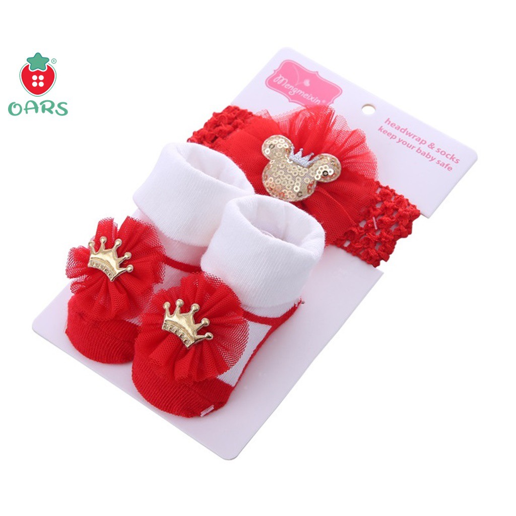 Set giày tất cho bé sơ sinh kèm băng đô đáng yêu thích hợp làm quà tặng từ 0-6-12 tháng MÀU đỏ, trắng, hồng