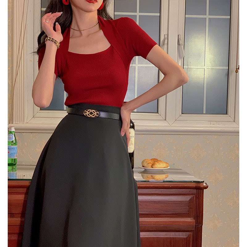 [HOTTREND] Áo Len Mỏng Cổ Vuông Đơn Giản Đi học Đi Chơi Dễ Mặc Dễ Phối_Ôm Dáng Cực Quyến Rũ