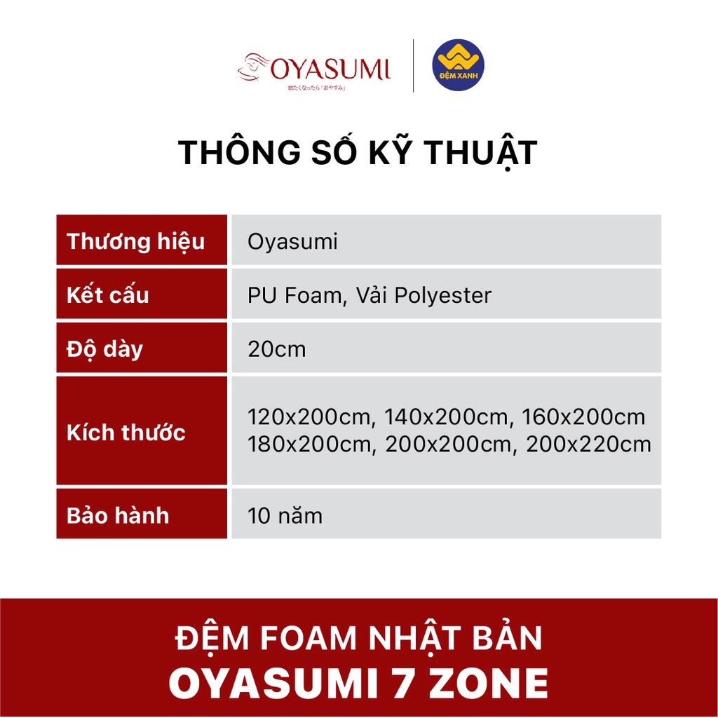 Đệm Foam Nhật Bản Oyasumi 7 Zone