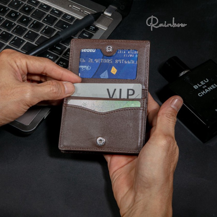 Ví mini cầm tay da bò Rainbow CW002, bóp nhỏ gọn bỏ túi đựng thẻ card ATM, CMND, GPLX và bằng lái mới, Made in VietNam w
