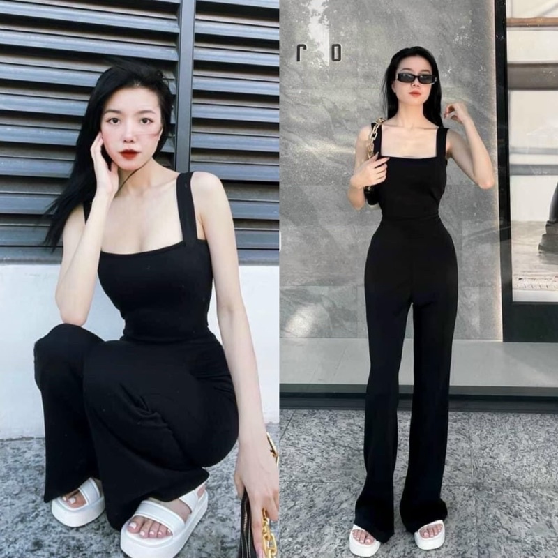 Jumpuits Dài Ống Loe Hai Dây