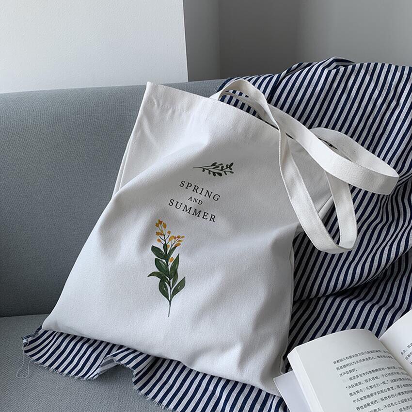 [  SALE 50 % ]Túi tote vải bố đựng đồ canvas đeo chéo phong cách Hàn Quốc in hình cúc họa mi