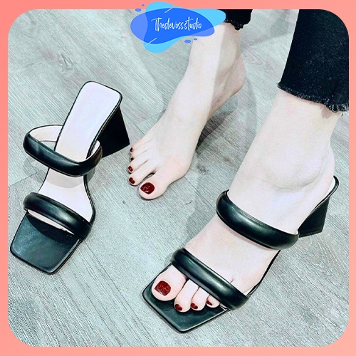 Guốc nữ 7p 2 quai ngang đế vuông
