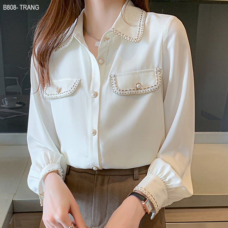 Áo sơ mi TRẮNG nữ Sơmi Công  sở Kiểu hàn quốc đẹp viền ren cao cấp LAMO -b808 | BigBuy360 - bigbuy360.vn