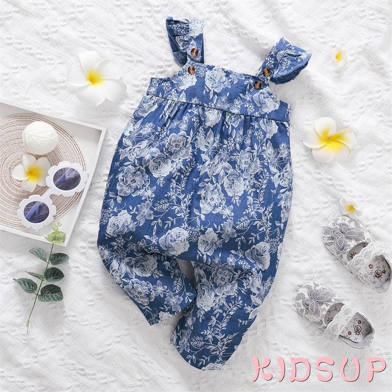 Bộ Áo Liền Quần Tay Cánh Tiên In Hoa Đáng Yêu Cho Bé Gái