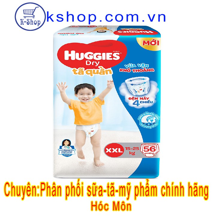 Tã quần Huggies size XXL – 56 miếng (15-25kg) MẪU MỚI Đệm Thun 4 Chiều
