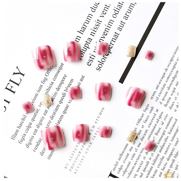 Set 24 Miếng Dán Móng Chân Giả Ngắn Nhiều Màu Sắc Thời Trang