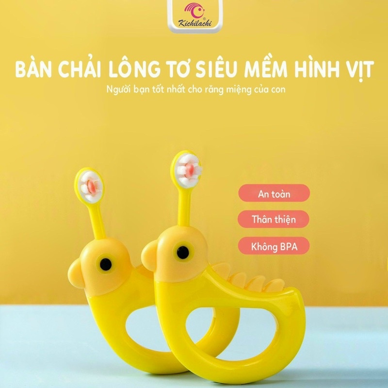 Bàn chải lông tơ siêu mềm hình vịt KICHILACHI chính hãng cho bé 2 -5 tuổi