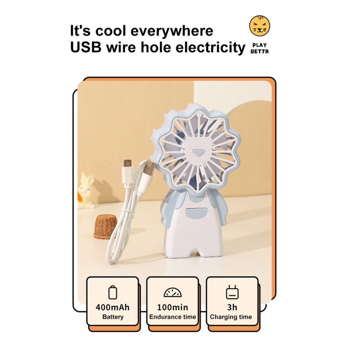 Phim hoạt hình ít sư tử nhỏ Fan di động cầm tay im lặng USB Sạc Fan ngoài trời nhỏ cầm tay fan hâm mộ