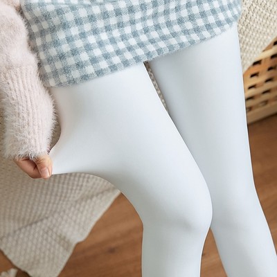 Quần legging lót nhung màu trắng Nhật Bản mùa thu đông Quần lót liền dày trường Học Khiêu Vũ quần tất trắng sữa học sinh