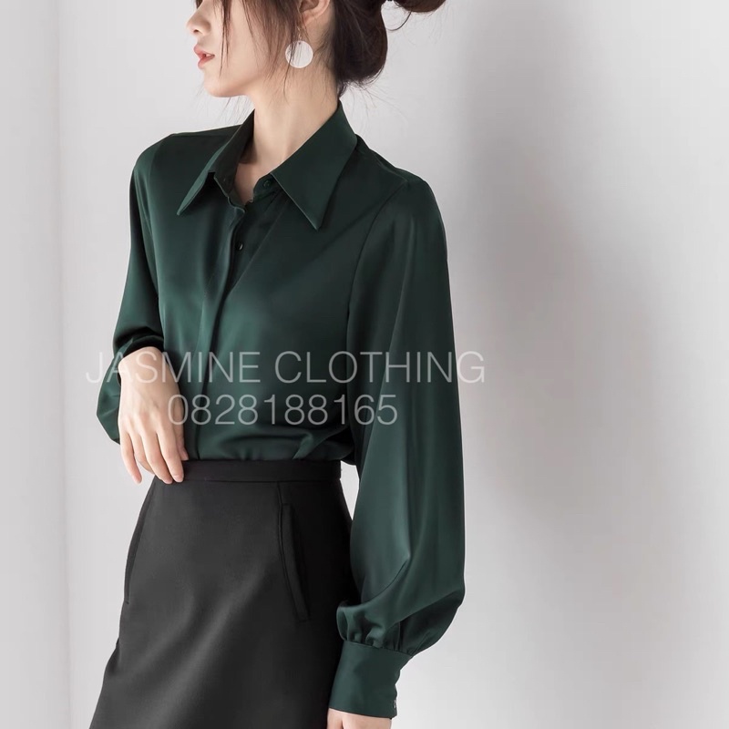 Áo sơ mi lụa form suông giấu cúc tay phồng lụa Nhật cực đẹp