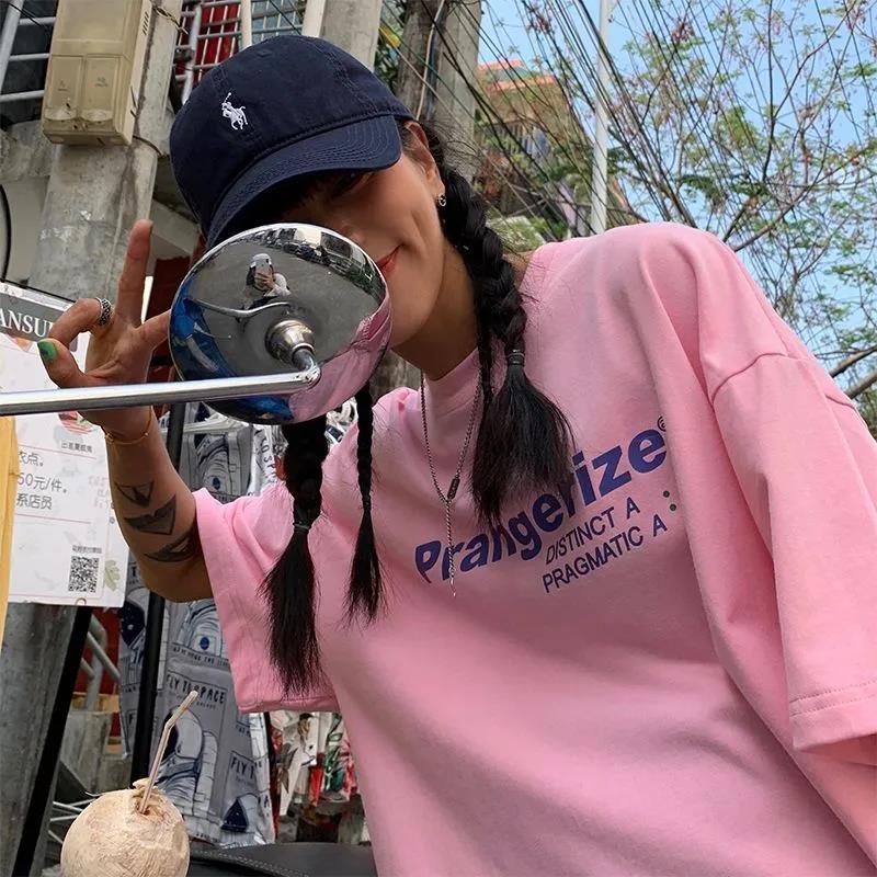 Áo Thun Nữ Cổ Tròn In Chữ Phong Cách Hàn Quốc