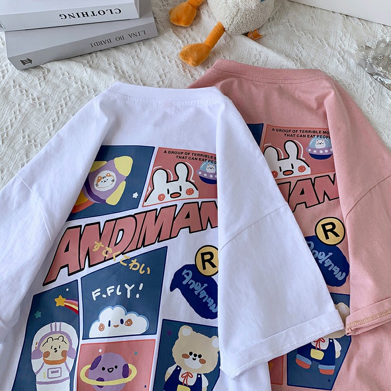 Áo thun tay lỡ nam nữ, áo phông unisex form rộng chất cotton mát mịn thấm hút mồ hôi in hình THỎ | BigBuy360 - bigbuy360.vn