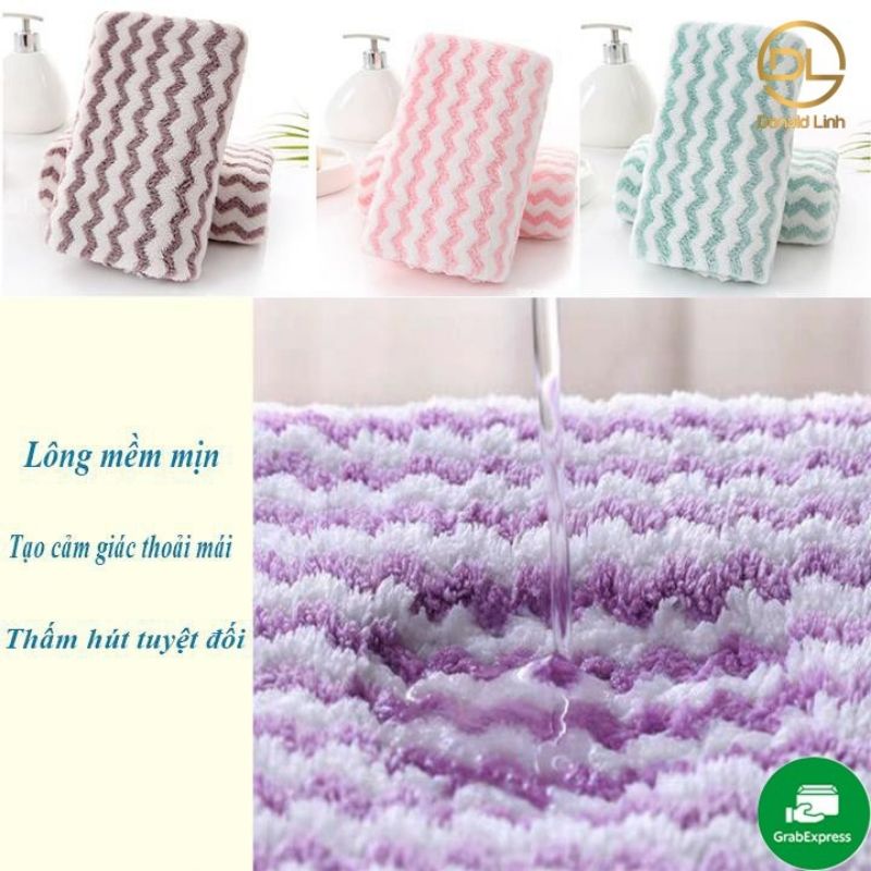 Khăn Mặt Lông Cừu 30x50cm Xuất Hàn Vân Kẻ Sọc siêu mềm mịn cao cấp