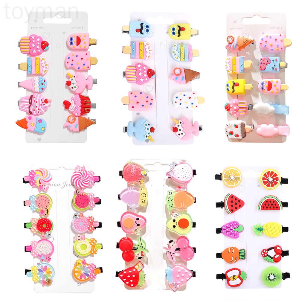 Set 10 Kẹp Tóc Kim Loại Họa Tiết Hoạt Hình Cho Bé