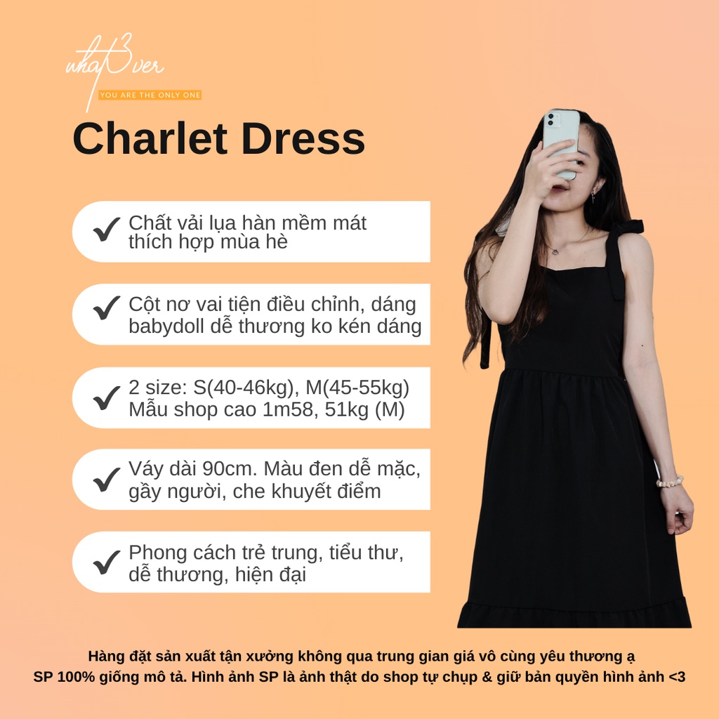 Váy babydoll 2 dây Charlet Dress - Váy 2 dây dài dáng xòe màu đen lưng chun