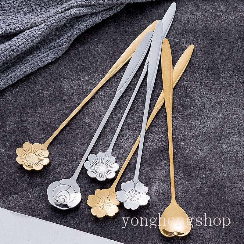 Muỗng cà phê thiết kế trái tim/ bông hoa bằng thép không gỉ