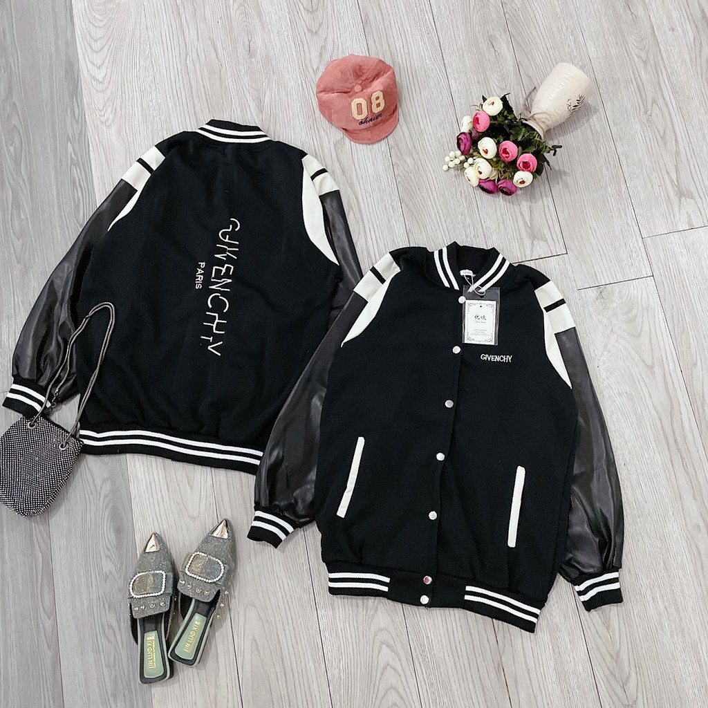 Áo Khoác BomBer GVC Cúc Bấm Viền Trắng Tay Da ❤ Áo Khoác Nam Nữ Dáng Rộng Unisex DH05