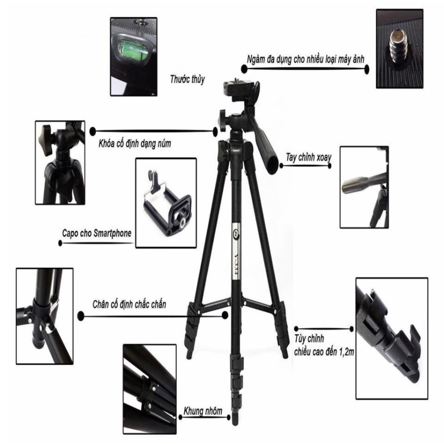 Chân đế gậy chụp ảnh Tripod 3120 chống rung ,quay phim chụp ảnh tự sướng Selfie, giá đỡ máy ảnh xoay 360