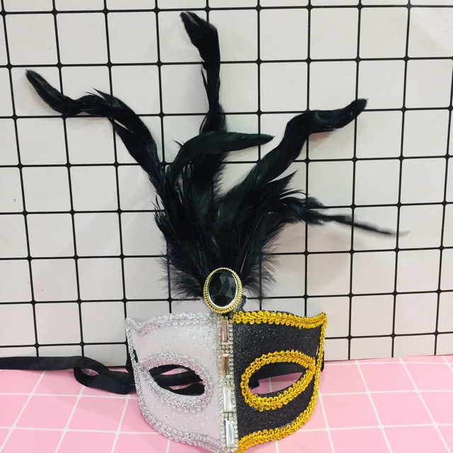 Mặt nạ hoá trang cosplay/ mặt nạ nửa mặt lông vũ kimsa trung thu haloween