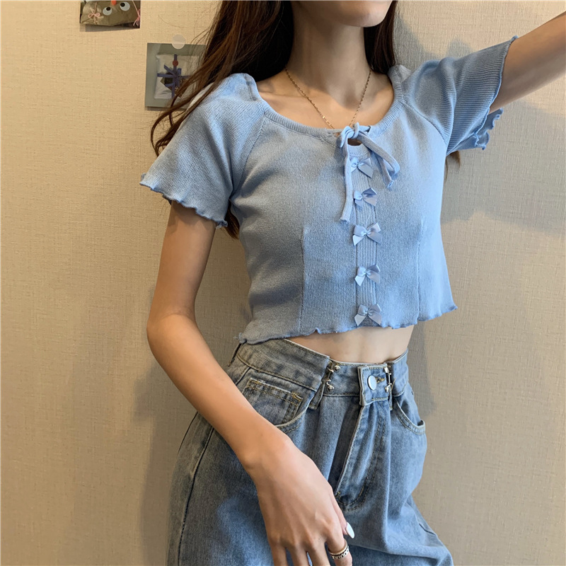 Áo croptop tay ngắn thắt dây thời trang cho nữ