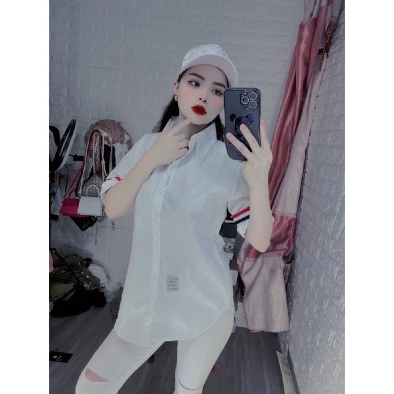 [Hàng Có Sẵn]Áo Sơ Mi THOM Tay Ngắn Dáng Rộng Thiết Kế Mới Thời Trang Mùa Hè Phong Cách Hàn Quốc Trẻ Trung Cho Nữ