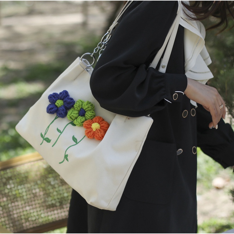 Túi Tote Đeo Vai Bằng Vải Bạt Sức Chứa Lớn 2022 Mới Mùa Hè Cho Nữ Sinh