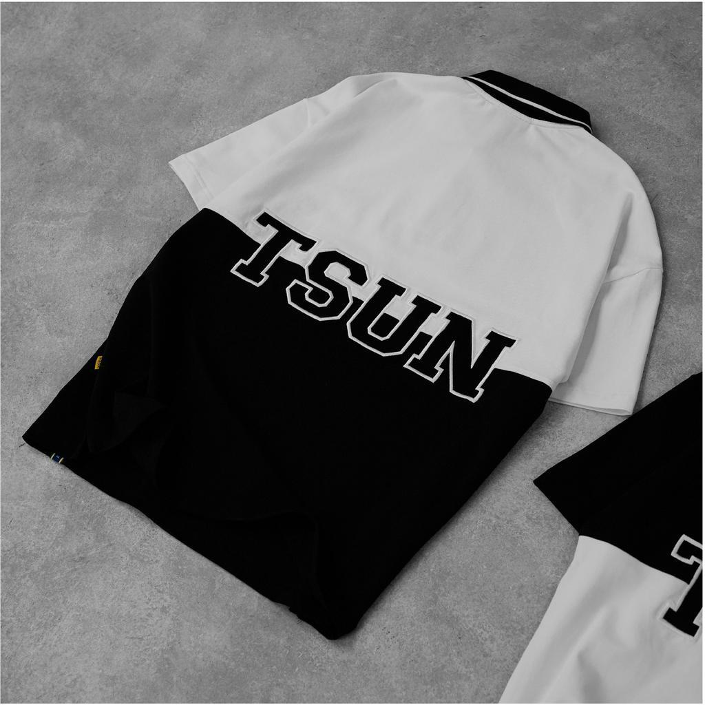 Áo Polo TSUN 2 Panel - Trắng / Đen - [UNISEX] - Thêu