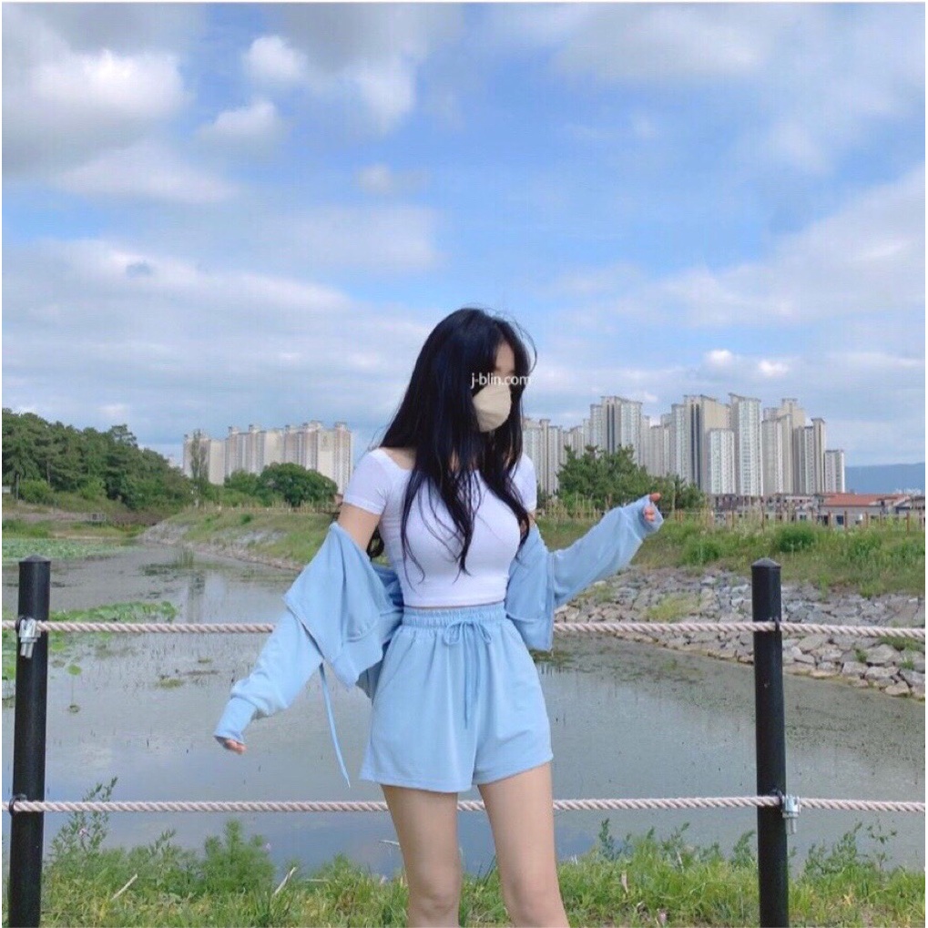 Set Áo Croptop Hoodie Áo Khoác Khóa Kéo + Quần Đùi Xanh Hồng Trắng Đen - Set Bộ Thể Thao Unisex
