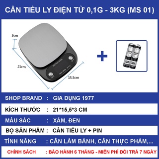 Cân tiểu ly điện tử nhà bếp mini định lượng 1g - 5kg làm bánh độ chính xác cao kèm 2 viên pin AAA