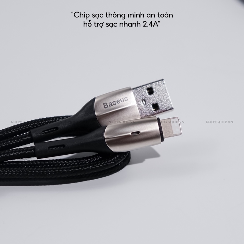 Cáp Sạc Nhanh Có Đèn Led Baseus Horizontal 2.4a Dây Bện Nylon Độ Dài 1m/2m Cho 6 6s 7 Plus 8 Plus Xs Max Xr