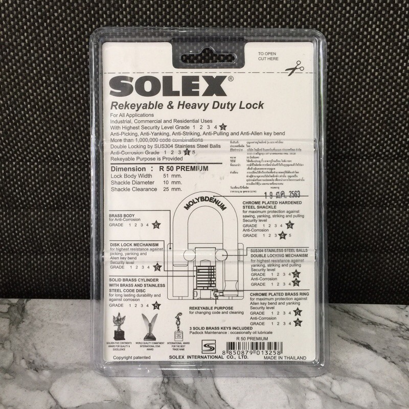 [Hỏa tốc HCM] Khóa Solex R50 thân đồng rộng 50mm chìa vuông - MSOFT