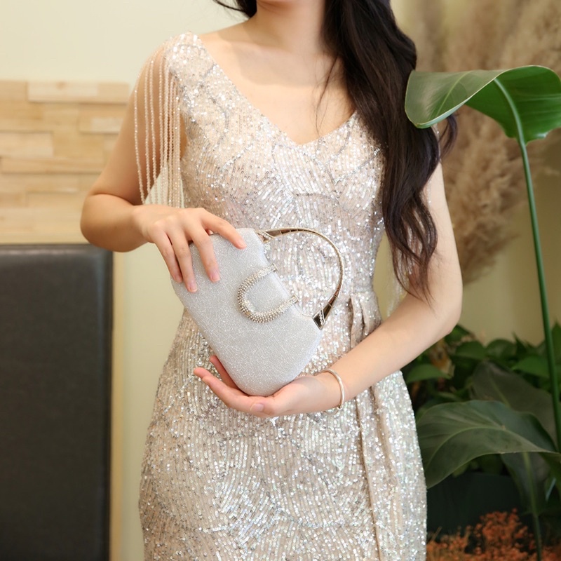 Clutch ví cầm tay dự tiệc khoá nữ hoàng cao cấp -túi bà sui quai kiềng nữ hoàng sang trọng