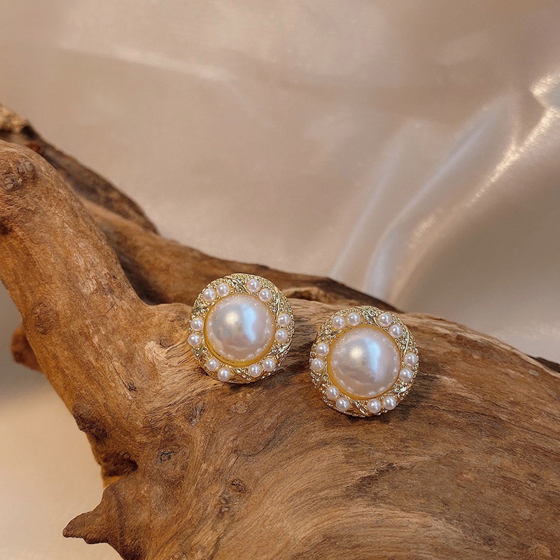 Khuyên Tai Đính Ngọc Trai Sang Trọng Phong Cách retro Pháp