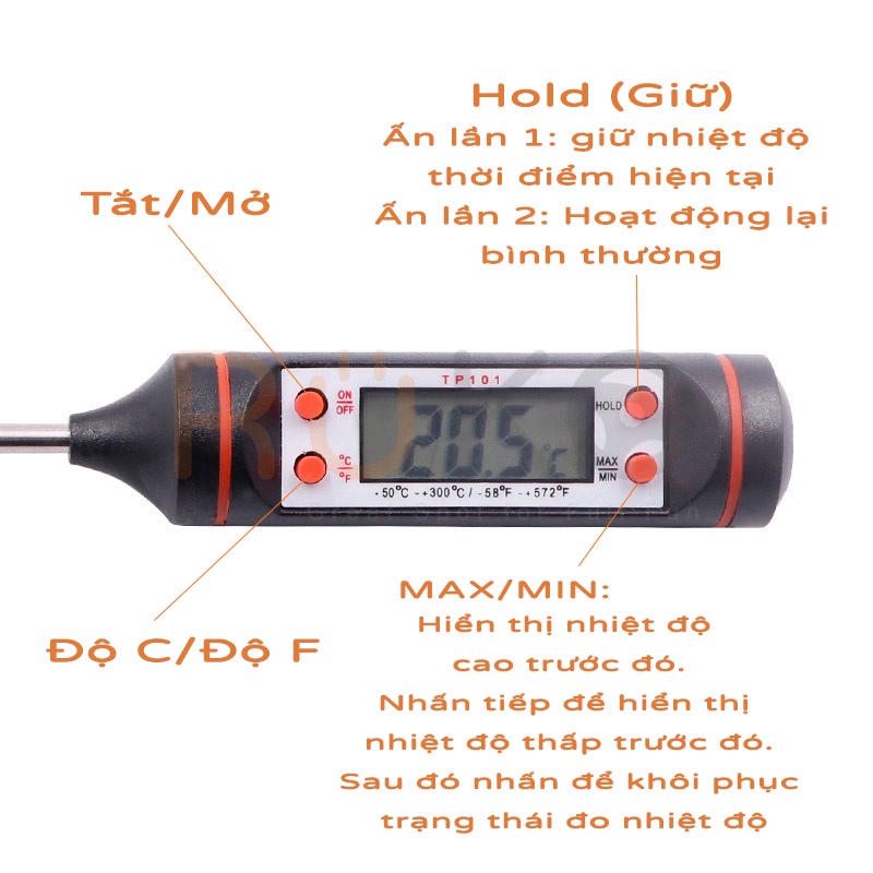 Nhiệt kế điện tử kiểm tra nhiệt độ điều hoà không khí ô tô, nước, thực phẩm...