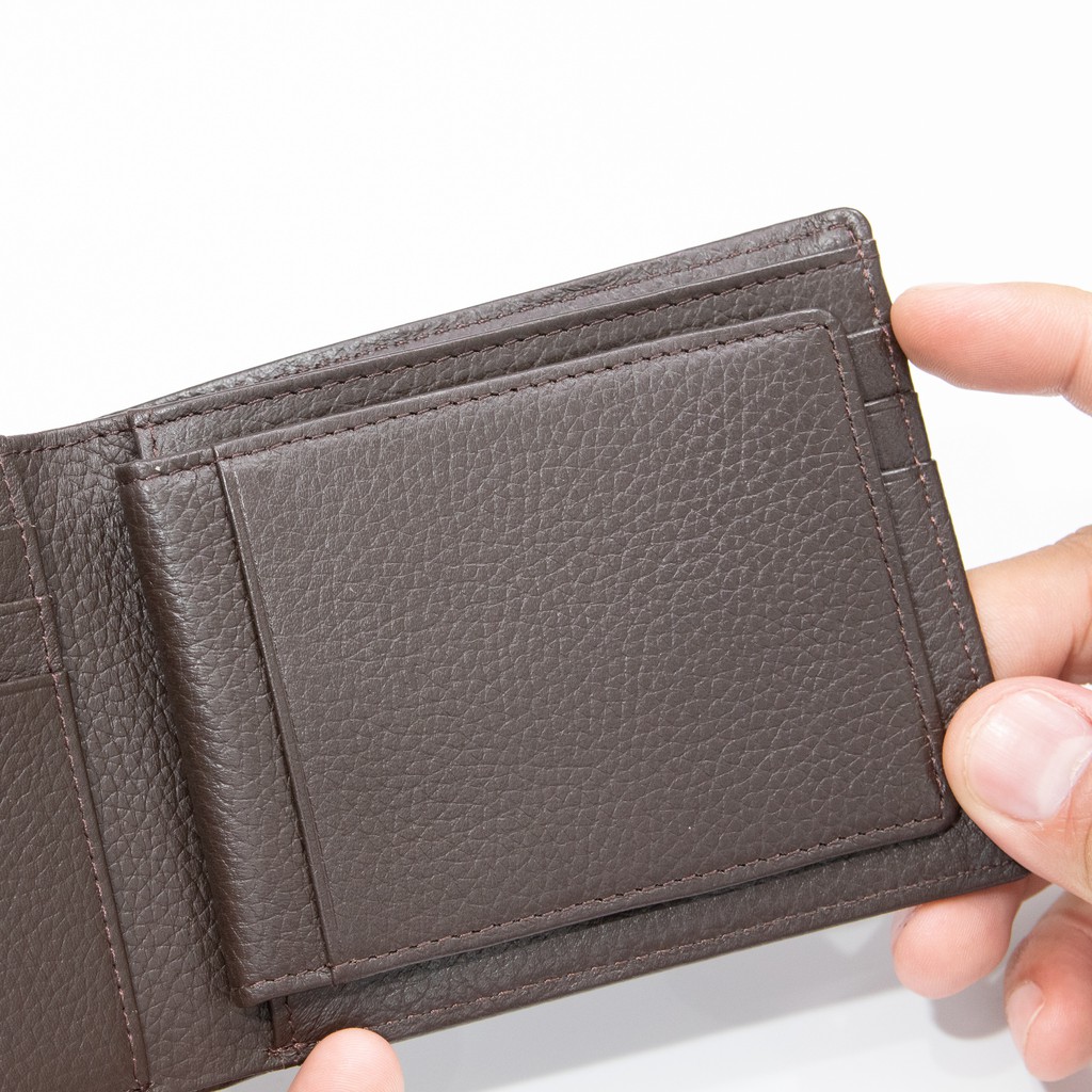 Ví da bò dập vân cá sấu Minigo VNCS14 kiểu nằm cánh lật 2 màu