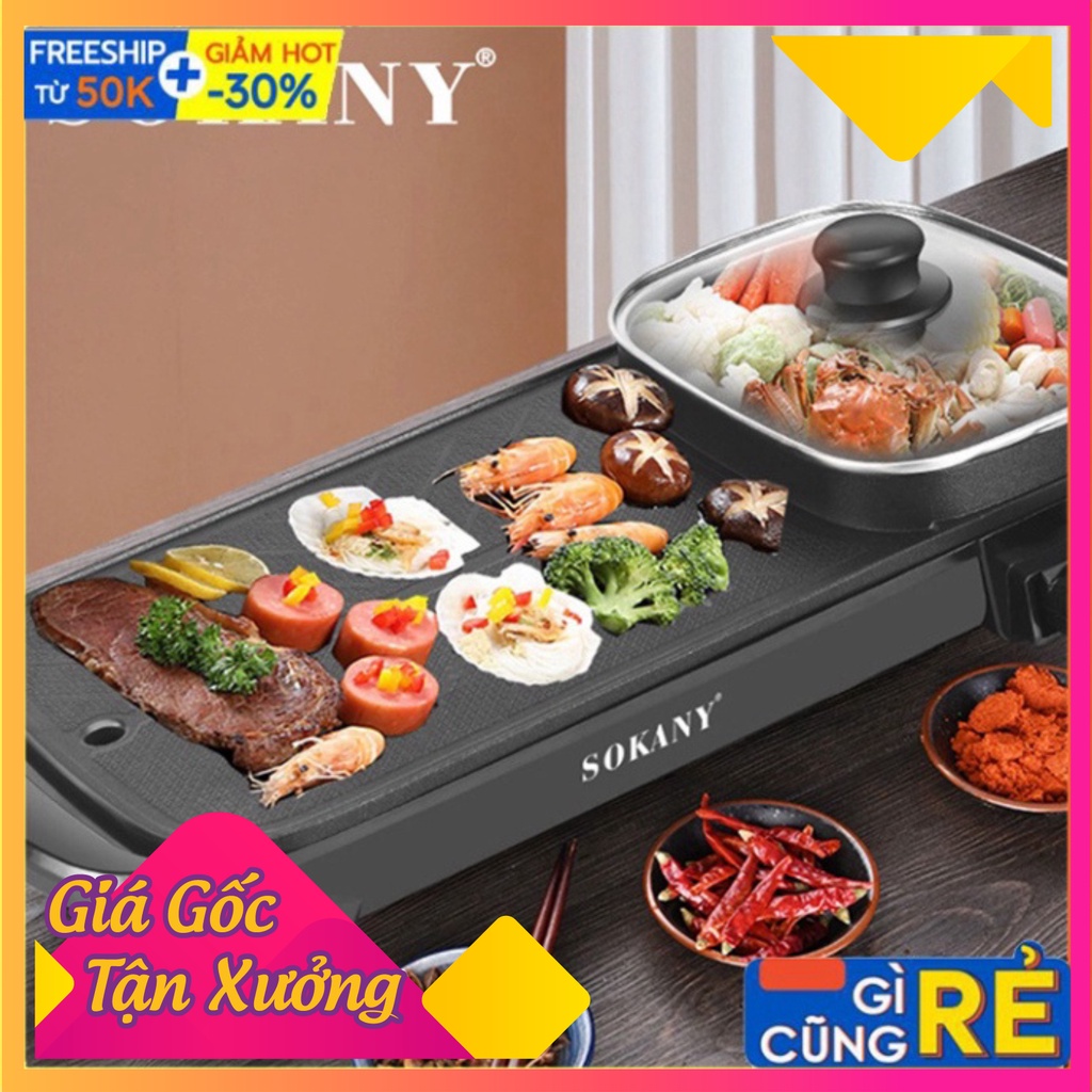 Nồi lẩu nướng 2 in 1, bếp lẩu nướng 2 ngăn đa năng Chính hãng SOKANY