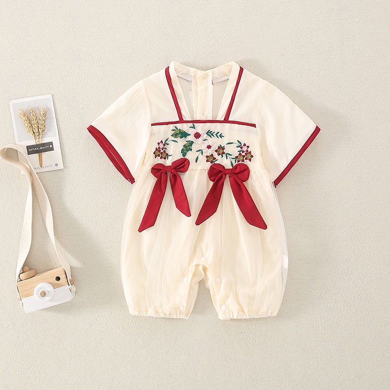 Bộ Áo Liền Quần Kiểu Sườn Xám Phong Cách Trung Hoa Cho Bé Gái Sơ Sinh